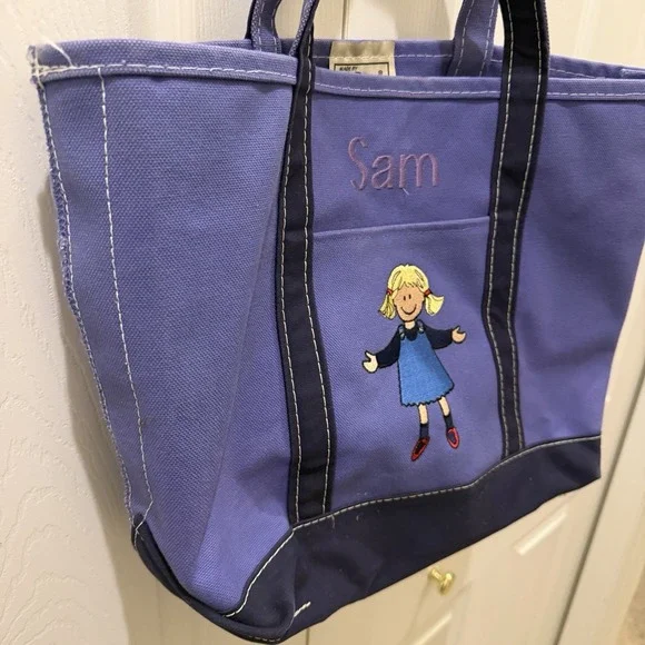 Vintage LL Bean Boat And Tote Purple Canvas SAM Embroidered School Travel 17x12 - Picture 6 of 13